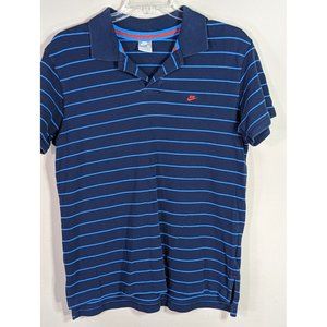 Y2k Vintage NIKE Mens Polo Striped Size XL Navy Blue Light Blue Embroidered